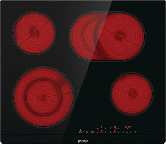 Plaque de Cuisson Électrique Gorenje ECT 643 BSC, 60 cm, Commande Tactile, Double Circuit, Zone de Rôtissage, Minuterie Intégrée
