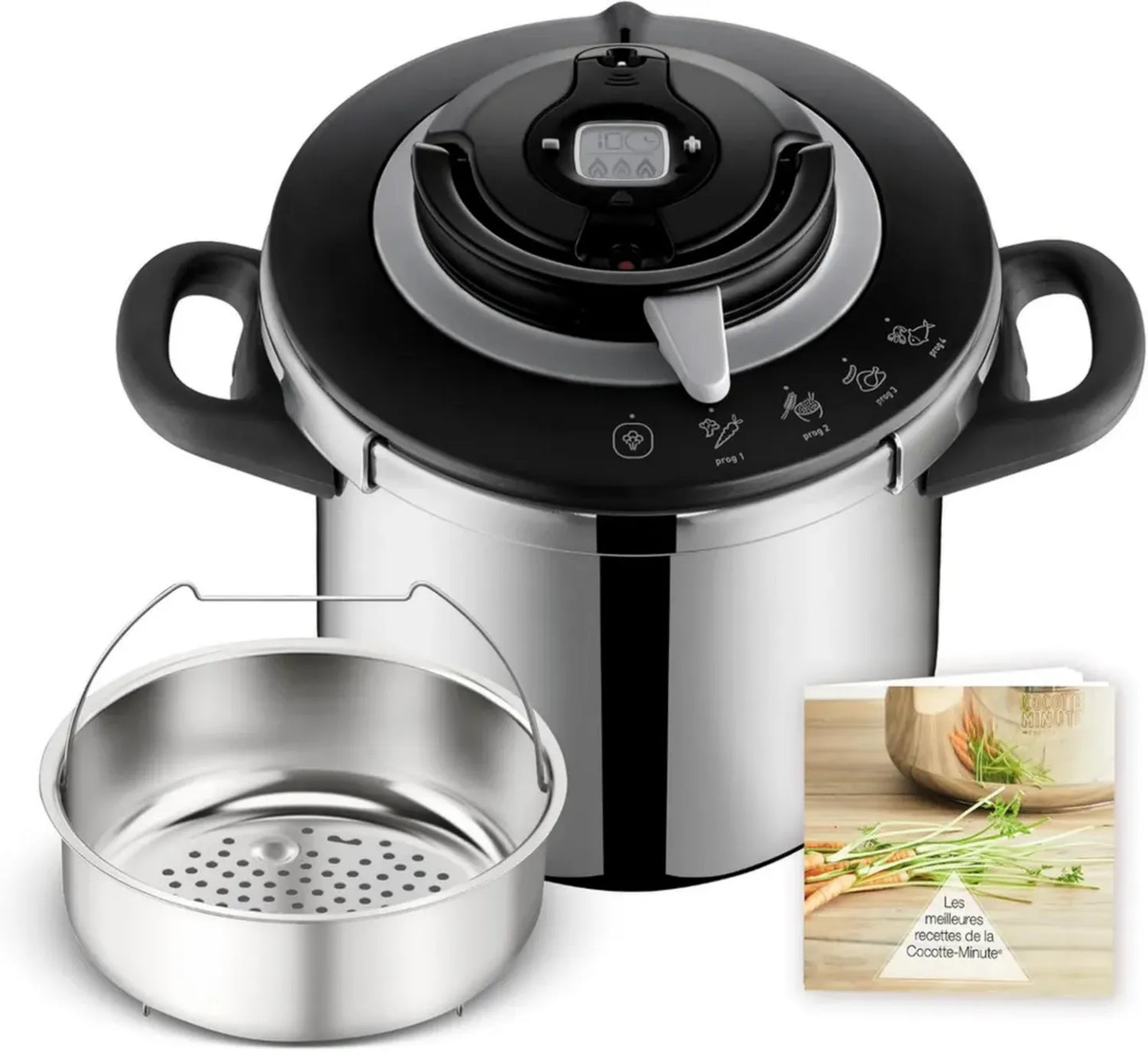 SEB Clipso+ Chef Autocuiseur 10L, 7-10 Personnes, Compatible Induction, 4 Programmes, Manipulation Facile, Gris